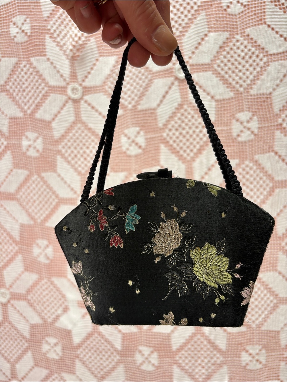 Vintage Black Floral Brocade Vanity Purse - Picture 11 of 11